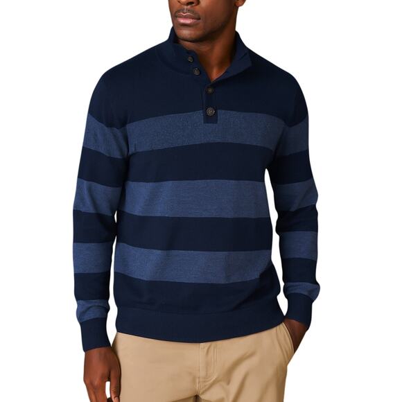 Brooks Brothers Men's Navy Blue Striped Button Up Wool Sweater XL Preppy - Picture 4 of 4